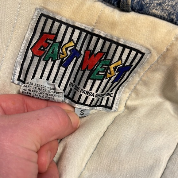 Vintage Acid Wash Denim Tie Dye Lace Quilted Puffer Stand Collar Jacket - Picture 12 of 12